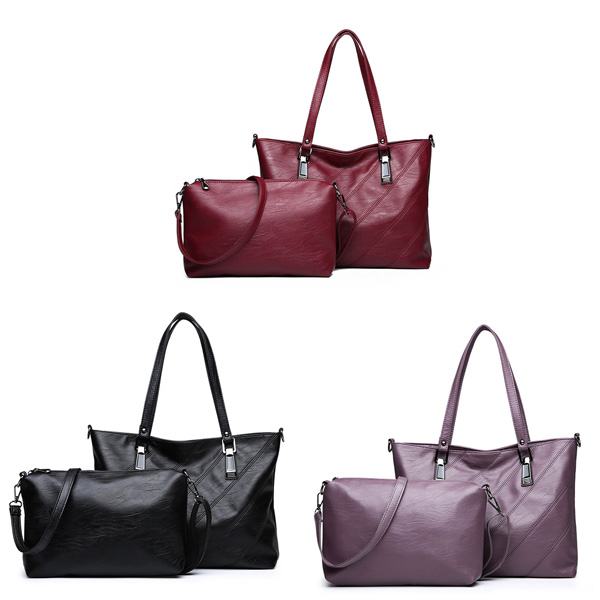 2-PCS-Women-Soft-Faux-Leather-Large-Capacity-Tote-Bag-Solid-Casual-Crossbody-Bag-Handbag-1371652