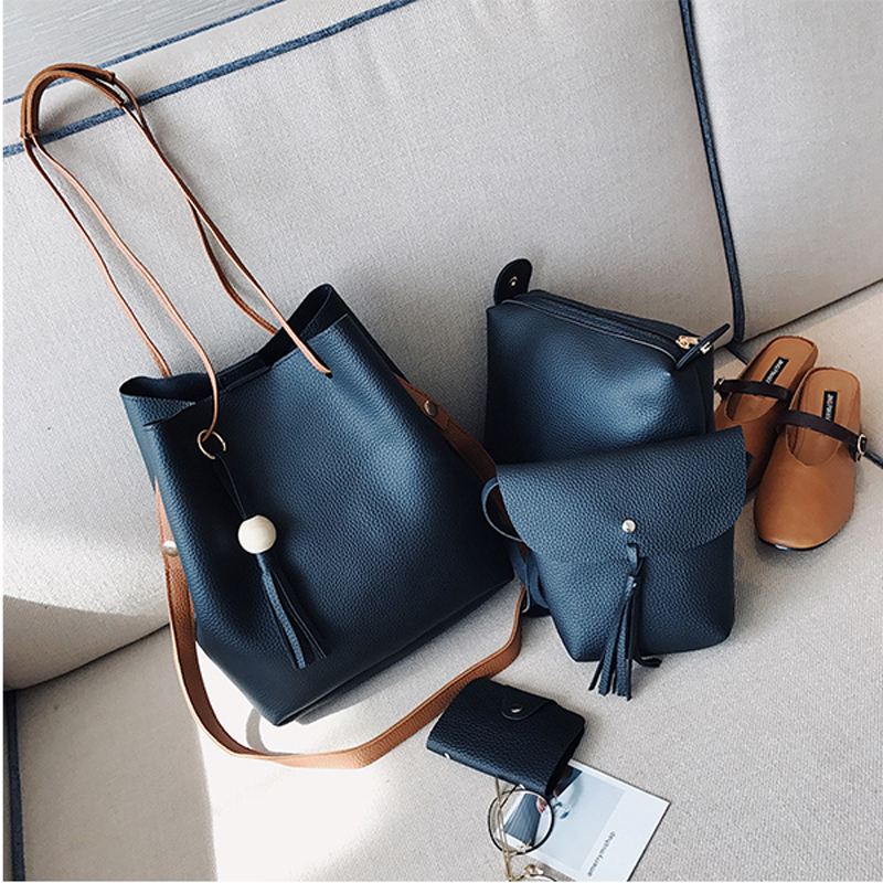 4-Pieces-Women-Litchi-Pattern-Pu-Leather-Casual-Crossbody-Bag-1202935