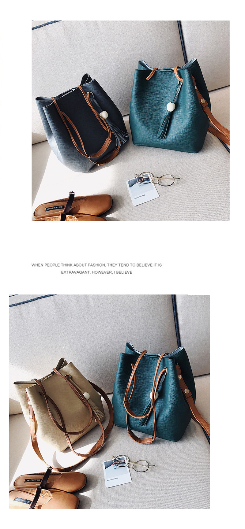 4-Pieces-Women-Litchi-Pattern-Pu-Leather-Casual-Crossbody-Bag-1202935