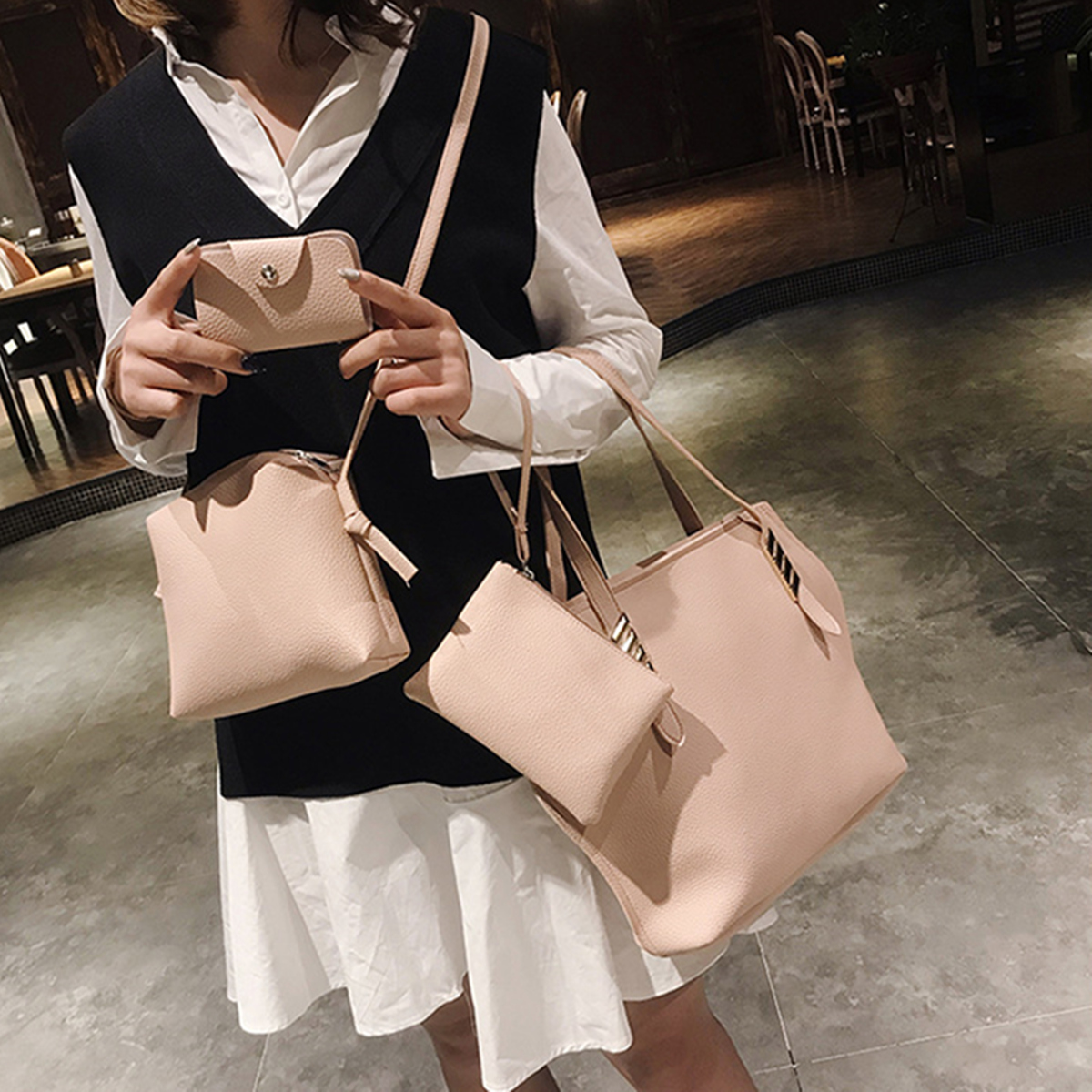 4Pcs-Faux-Leather-Solid-Leisure-Handbag-Shoulder-Bag-For-Women-1377943