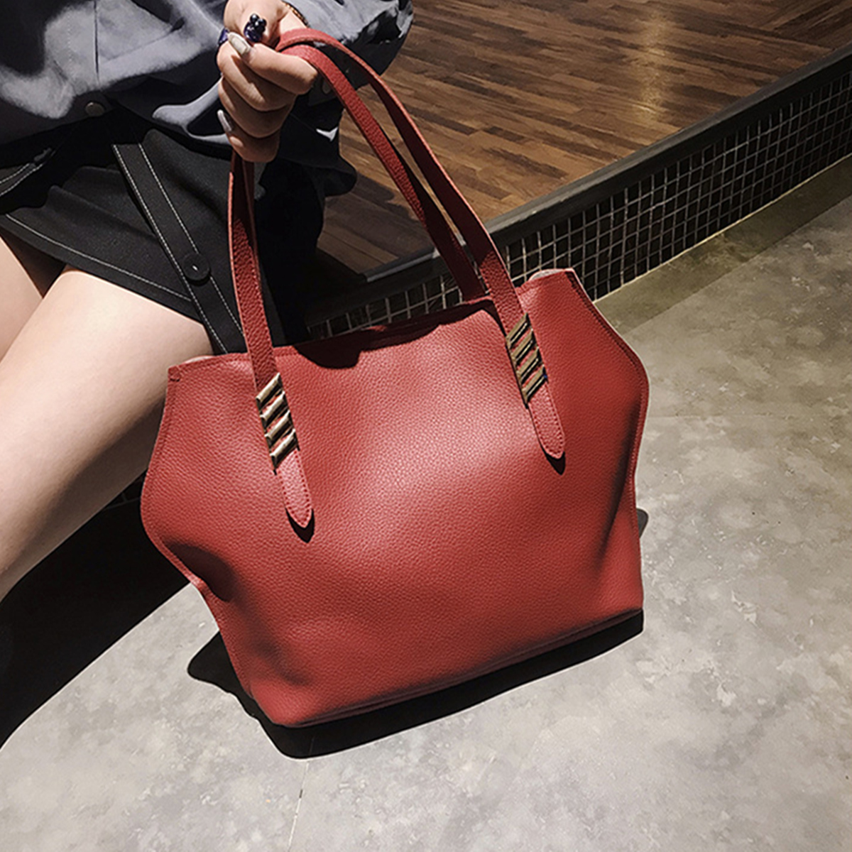 4Pcs-Faux-Leather-Solid-Leisure-Handbag-Shoulder-Bag-For-Women-1377943