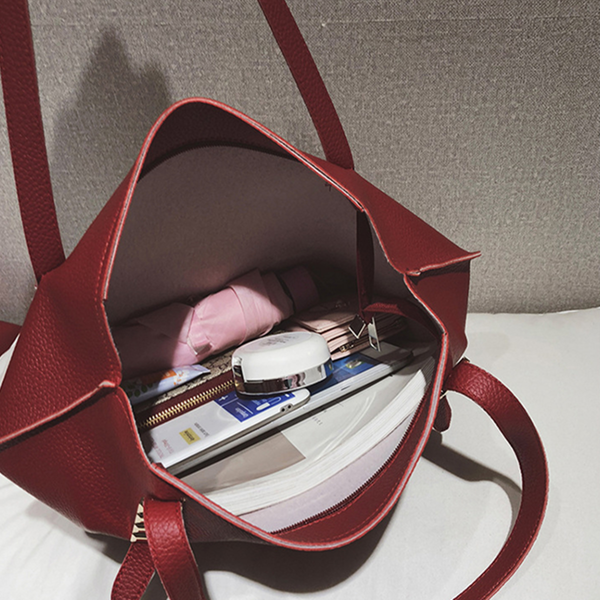 4Pcs-Faux-Leather-Solid-Leisure-Handbag-Shoulder-Bag-For-Women-1377943