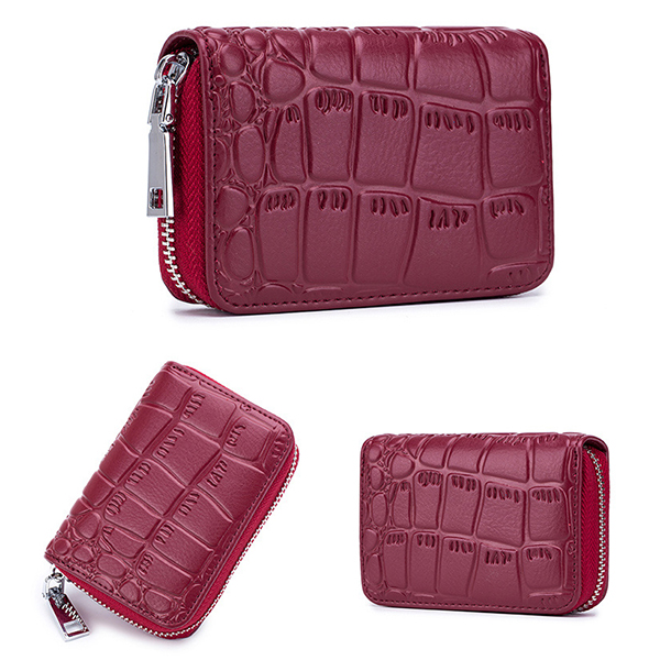 Women-Genuine-Leather-Stone-Pattern-16-Card-Slots-Card-Holder-Wallet-Coin-Purse-1328713