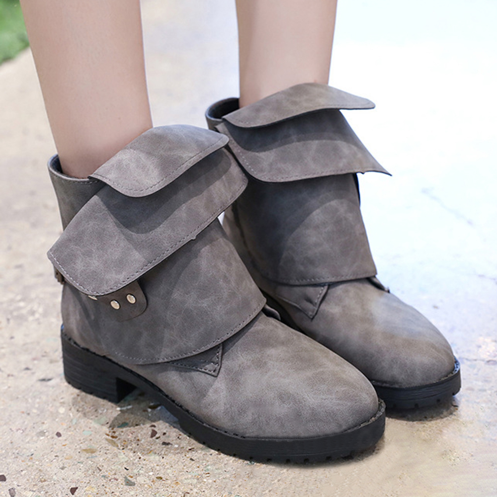 Ankle-Adjustable-Buckle-Slip-On-Women-Boots-1346013