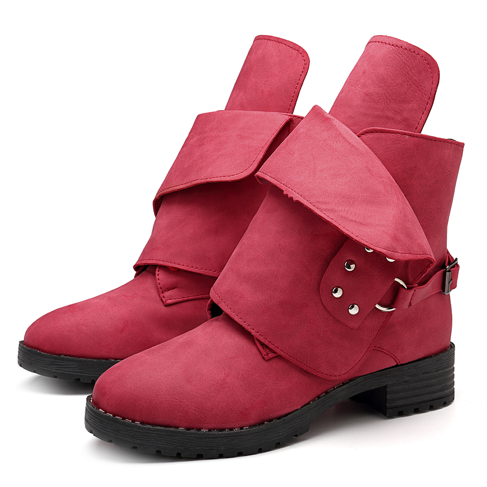 Ankle-Adjustable-Buckle-Slip-On-Women-Boots-1346013