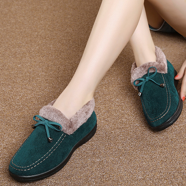 Bowknot-Slip-On-Faux-Fur-Lining-Soft-Sole-Round-Toe-Warm-Short-Boots-1088781