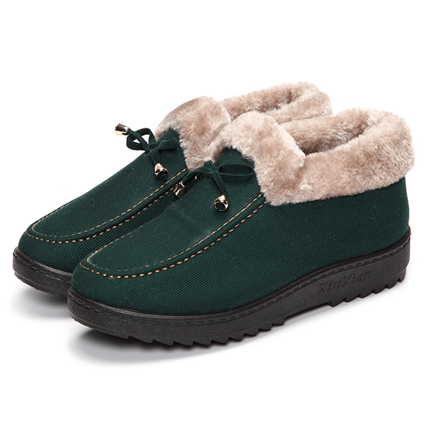 Bowknot-Slip-On-Faux-Fur-Lining-Soft-Sole-Round-Toe-Warm-Short-Boots-1088781