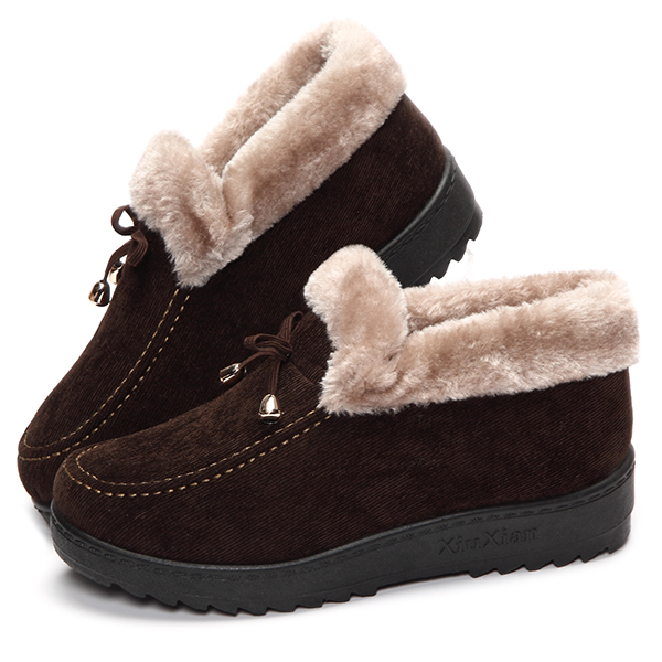 Bowknot-Slip-On-Faux-Fur-Lining-Soft-Sole-Round-Toe-Warm-Short-Boots-1088781