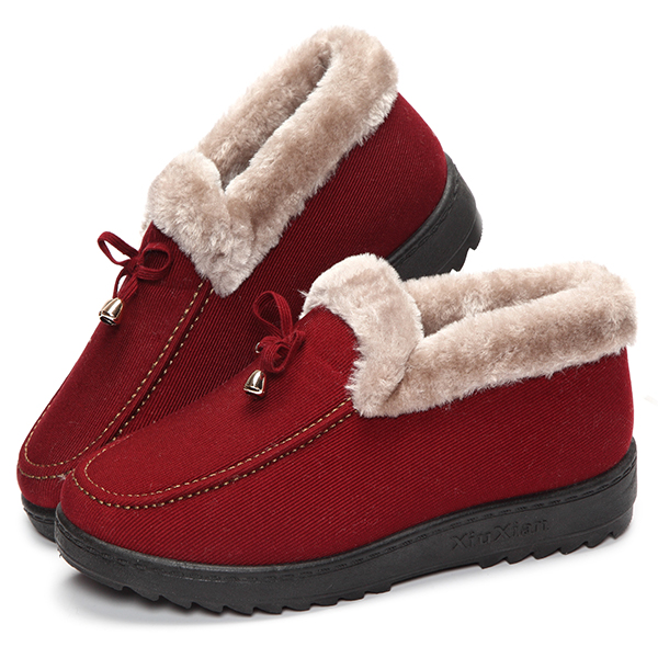 Bowknot-Slip-On-Faux-Fur-Lining-Soft-Sole-Round-Toe-Warm-Short-Boots-1088781