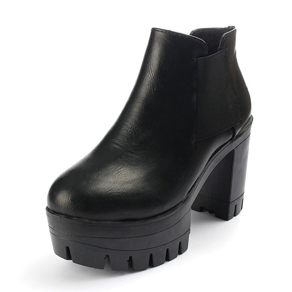 New-Women-Short-Boots-PU-Elastic-Fashion-Black-High-Heel-Comfortable-Slip-On-Shoes-1012171