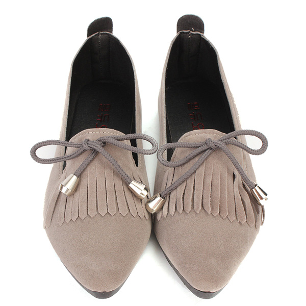 Bowknot-Suede-Pointed-Toe-Loafers-Flat-Tassels-Pumps-Shoes-1127332