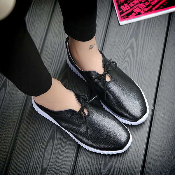 Casual-Lace-Up-Soft-Leather-Breathable-Pure-Color--Flat-Loafers-1086341