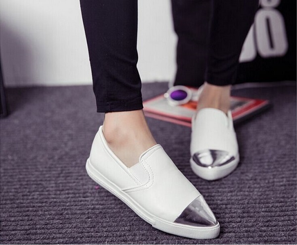 Women-Ladies-Flats-Vintage-PU-Leather-Loafers-Pointed-Toe-Silver-Metal-Design-978472