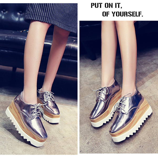 New-Women-Shiny-Lace-Up-Flats-Double-Platform-Oxfords-Fashion-Comfortable-Shoes-1051065