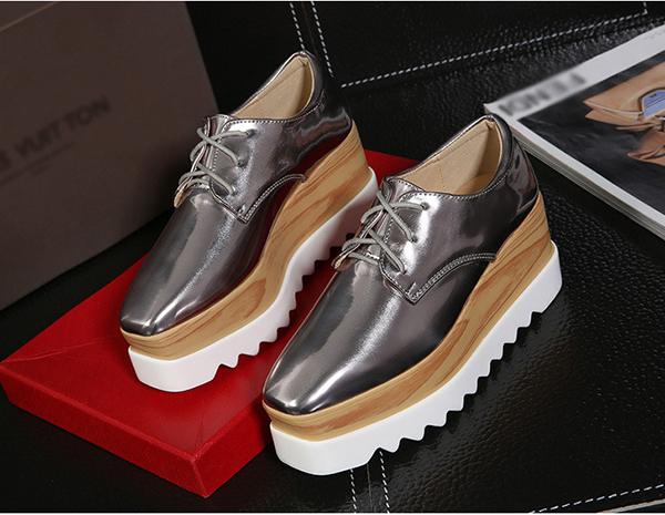 New-Women-Shiny-Lace-Up-Flats-Double-Platform-Oxfords-Fashion-Comfortable-Shoes-1051065