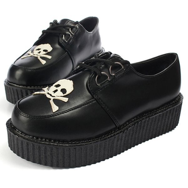 Womens-Platform-Oxford-Shoes-Retro-Skull-Heads-Lace-Up-Flats-971145