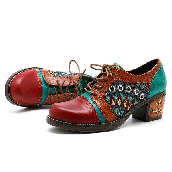 SOCOFY-Bohemian-Jacquard-Splicing-Color-Match-Mid-Heel-Shoe-Leather-Pumps-1274708