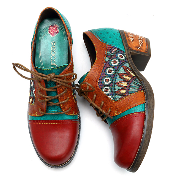 SOCOFY-Bohemian-Jacquard-Splicing-Color-Match-Mid-Heel-Shoe-Leather-Pumps-1274708