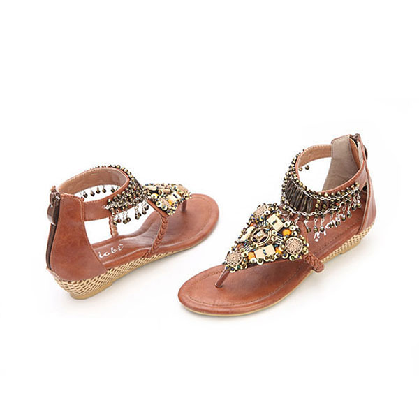 Bohemian-Bead-Chain-Metal-Pu-Retro-Clip-Toe-Zipper-Flat-Beach-Outdoor-Comfortable-Ankle-Sandals-1065985