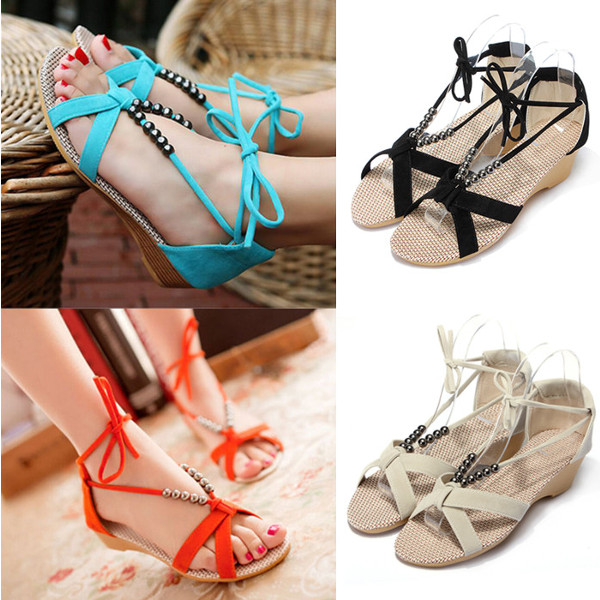 Flat-Heel-Casual-Beaded-Lacing-Gladiator-Small-Wedges-Shoes-930981