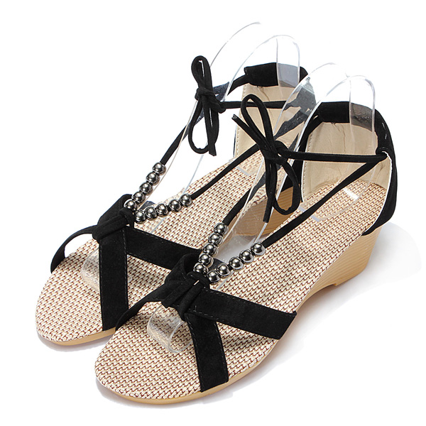 Flat-Heel-Casual-Beaded-Lacing-Gladiator-Small-Wedges-Shoes-930981