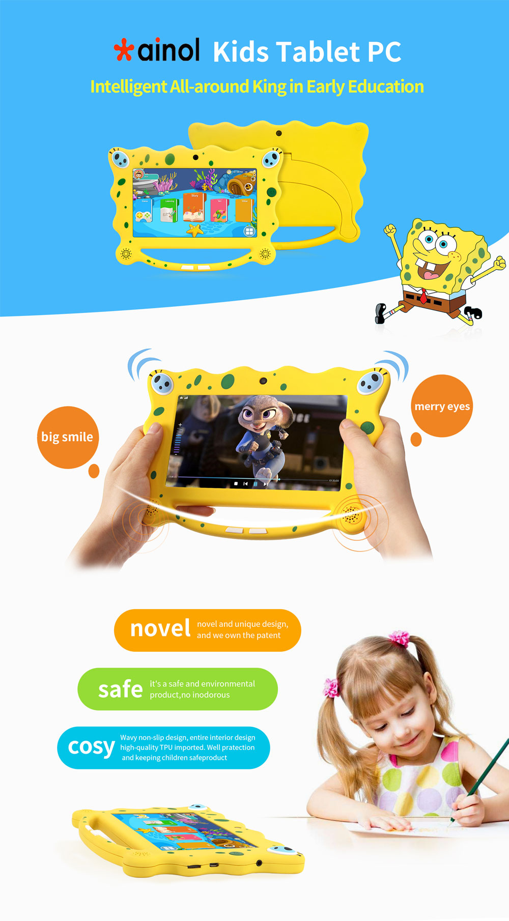 Ainol-7C08-RK3126C-Quad-Core-13GHz-1G-RAM-8G-Android-81-OS-7-Inch-Children-Kid-Tablet-Yellow-1308998
