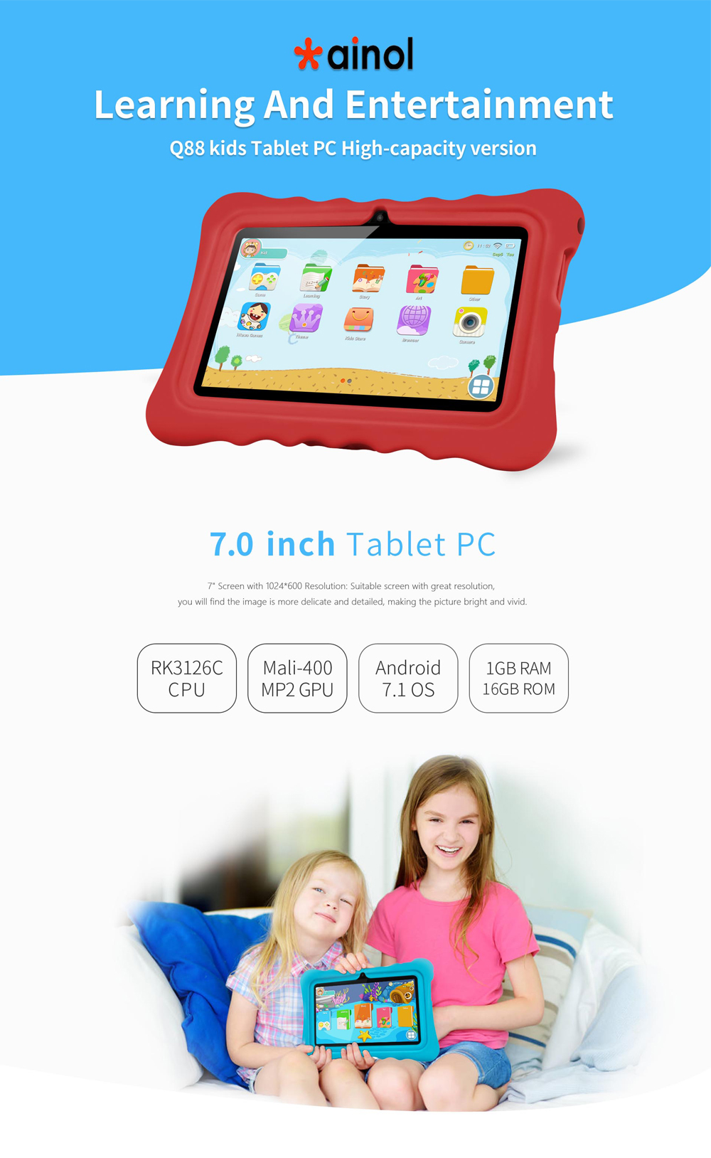 Ainol-Q88-RK3126C-13GHz-1GB-RAM-16GB-Android-71-OS-Kid-Tablet-Green-1358545