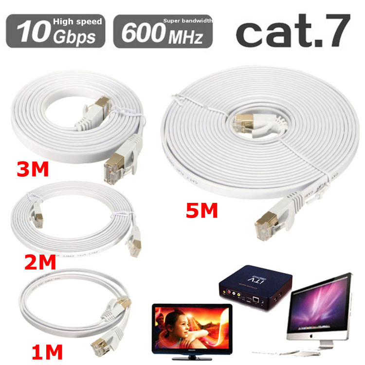 10-Gigabit-Cat-7-Flat-Ethernet-Patch-Network-LAN-Cable-600Mhz-RJ45-Modem-Router-1098278