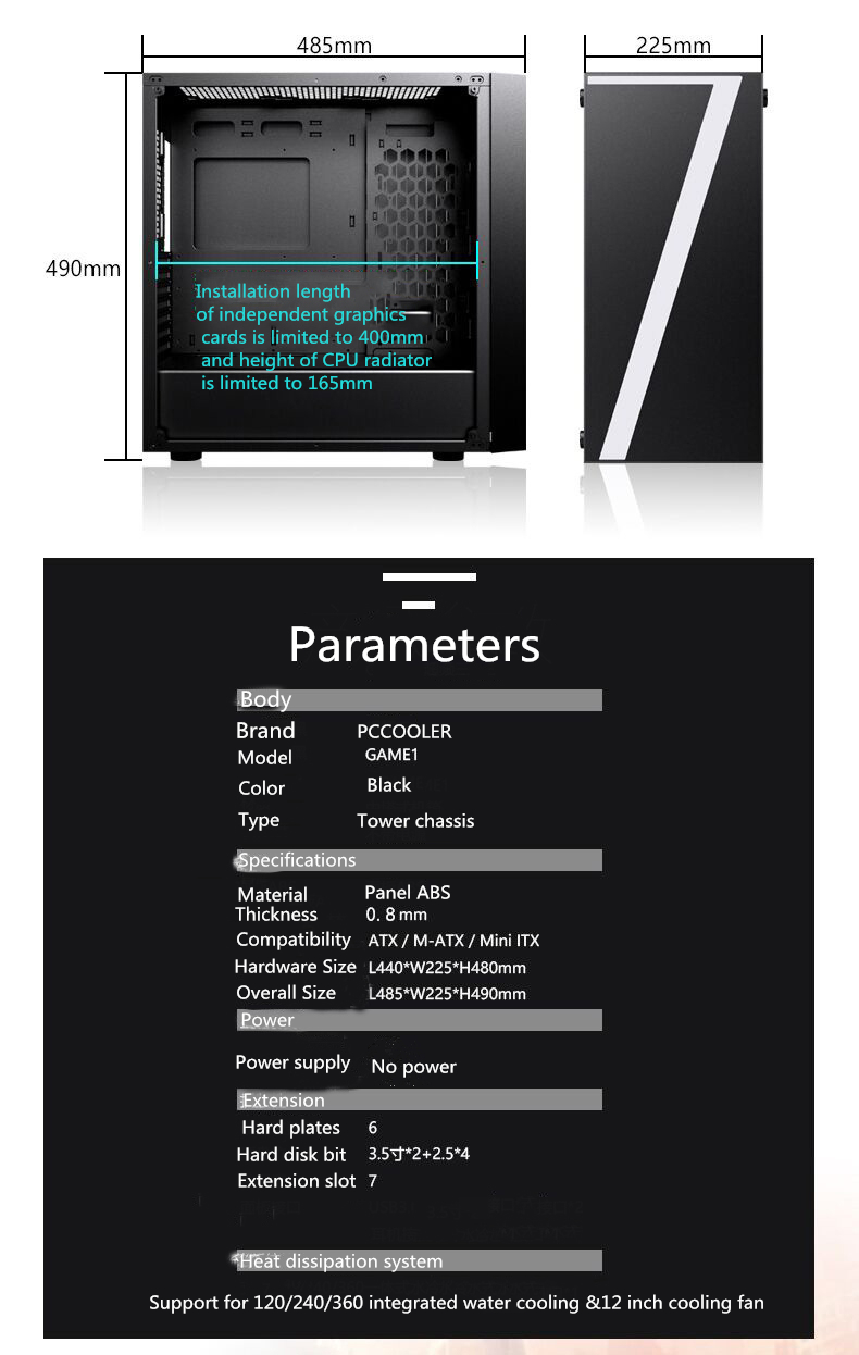Pccooler-GAME-1-485490225mm-Desktop-Gaming-Water-Cooling-Computer-Case-With-HDD-SSD-Stent-1399238
