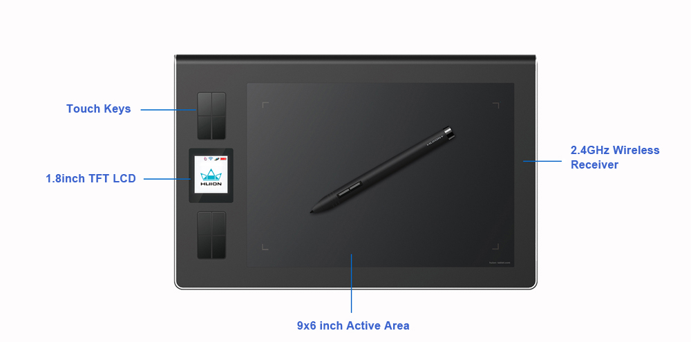 Huion-DWH69-9x6quot-24GHz-Wireless-2048-Levels-LCD-Graphics-Tablet-Digital-Drawing-Pad-with-Pen-1328281
