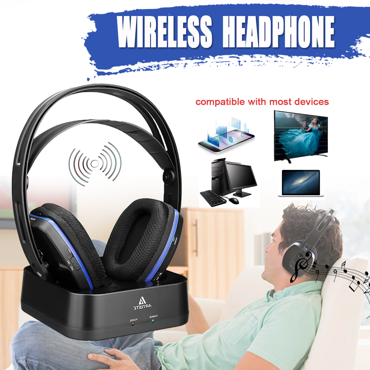 Artiste-D2-24GHz-HiFi-Deep-Bass-Wireless-TV-Headphone-with-Transmitter-Dock-1326839