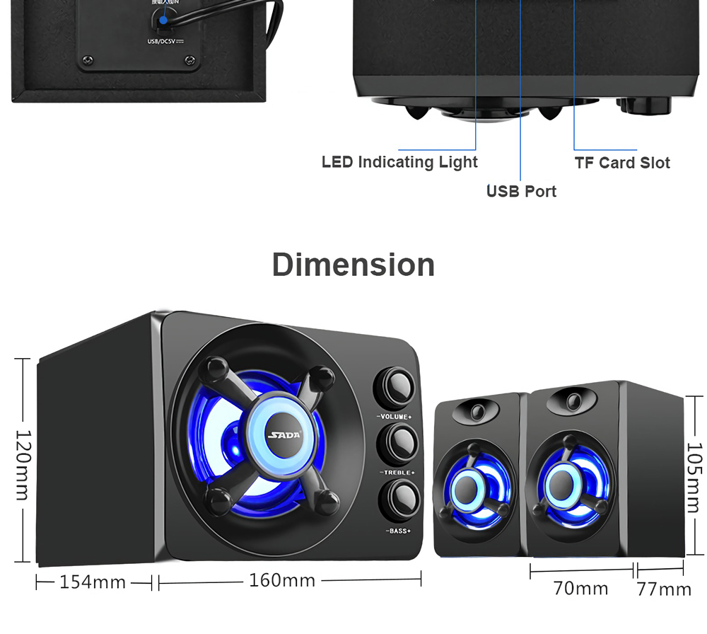 SADA-D-208-35mm-Audio-bluetooth-21-Channel-Bass-LED-Light-Computer-Speaker-Support-TF-U-Disk-1449441