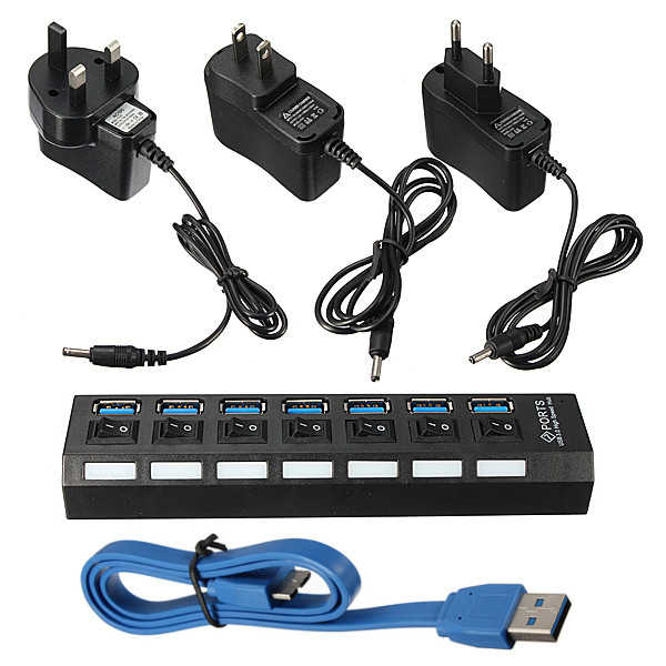 7-Port-USB-30-Hub-OnOff-SwitchEUUSUK-AC-Power-Adapter-947493