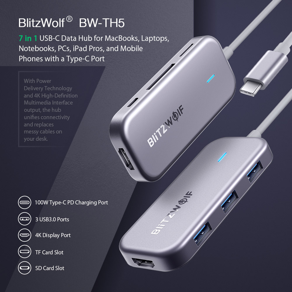 BlitzWolfreg-BW-TH5-7-in-1-USB-C-Data-Hub-with-3-Port-USB-30-TF-Card-Reader-USB-C-PD-Charging-4K-Dis-1430433