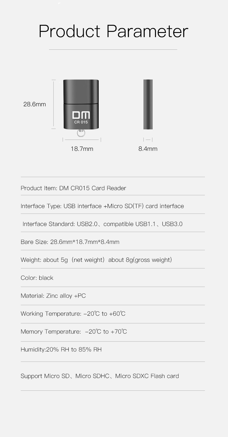 DM-CR015-USB-20-Aluminum-Alloy-Mini-TF-Card-Reader-for-Computer--Car-1345735