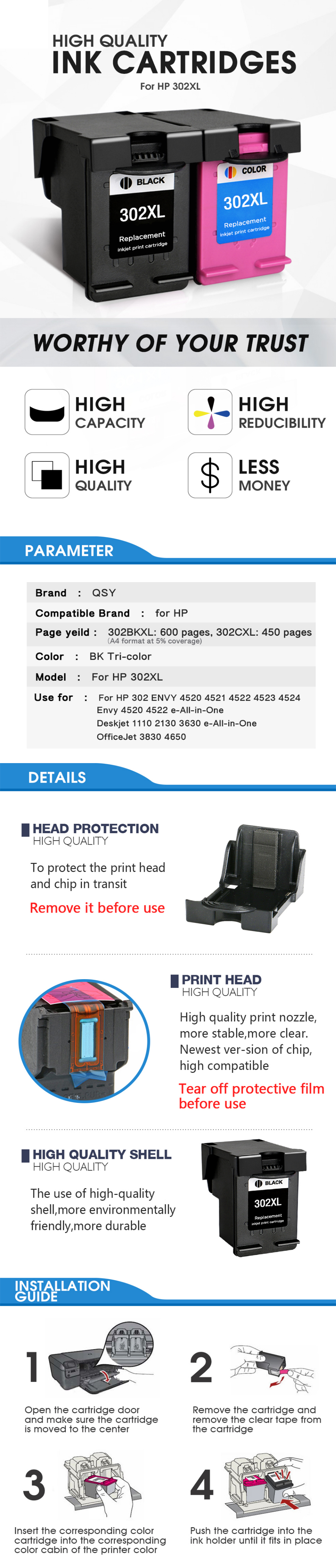 Compatible-With-HP-302XL-Ink-Cartridge-Plug-HPENVY4520-Officejet-4650-Inkjet-Printer-2131-2132-1418833