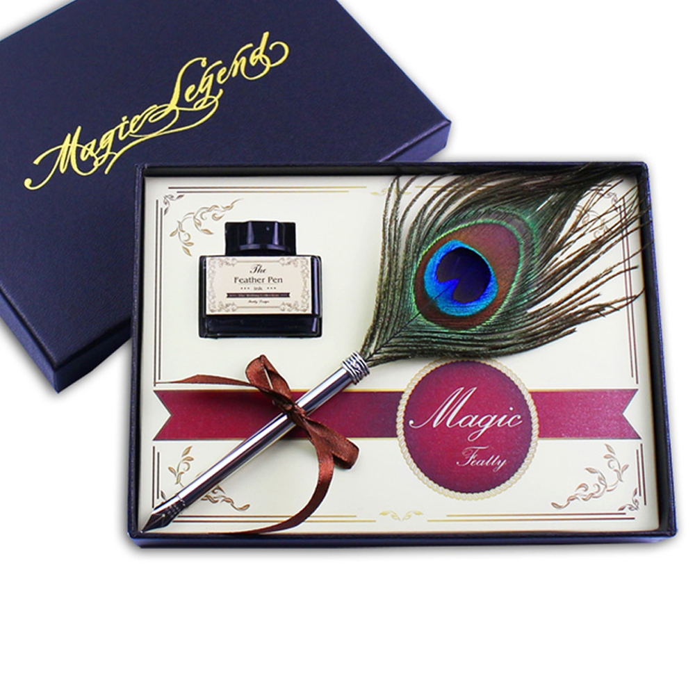 05mm-Fine-Nib-Peacock-Feather-Quill-Dip-Pen-Writing-Ink-Set-Stationery-With-Box-Gift-Ink-Bottle-1305803