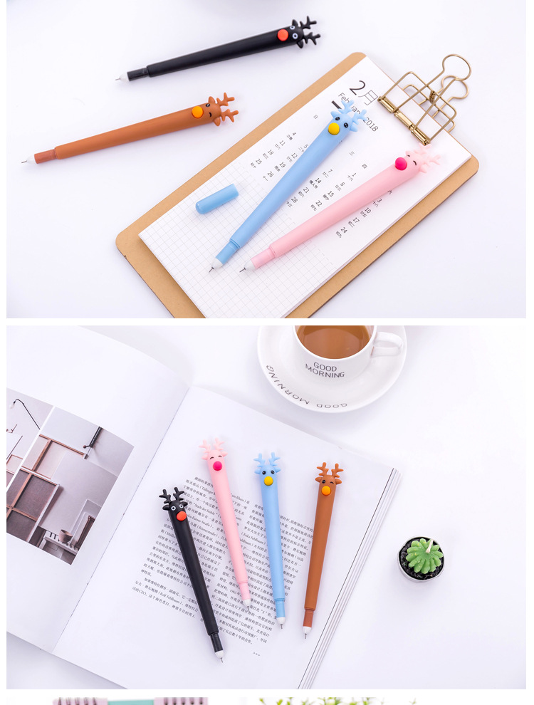 1Pcs-Cute-Rubber-Reindeer-Drawing-Drafting-Signing-Pen-Crafts-Party-gifting-Gel-Pen-School-Office-1231903