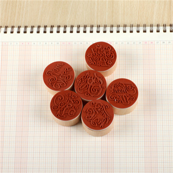 Wooden-Round-Handwriting-Wishes-Sentiment-Words-Floral-Pattern-Rubber-Stamp-993700