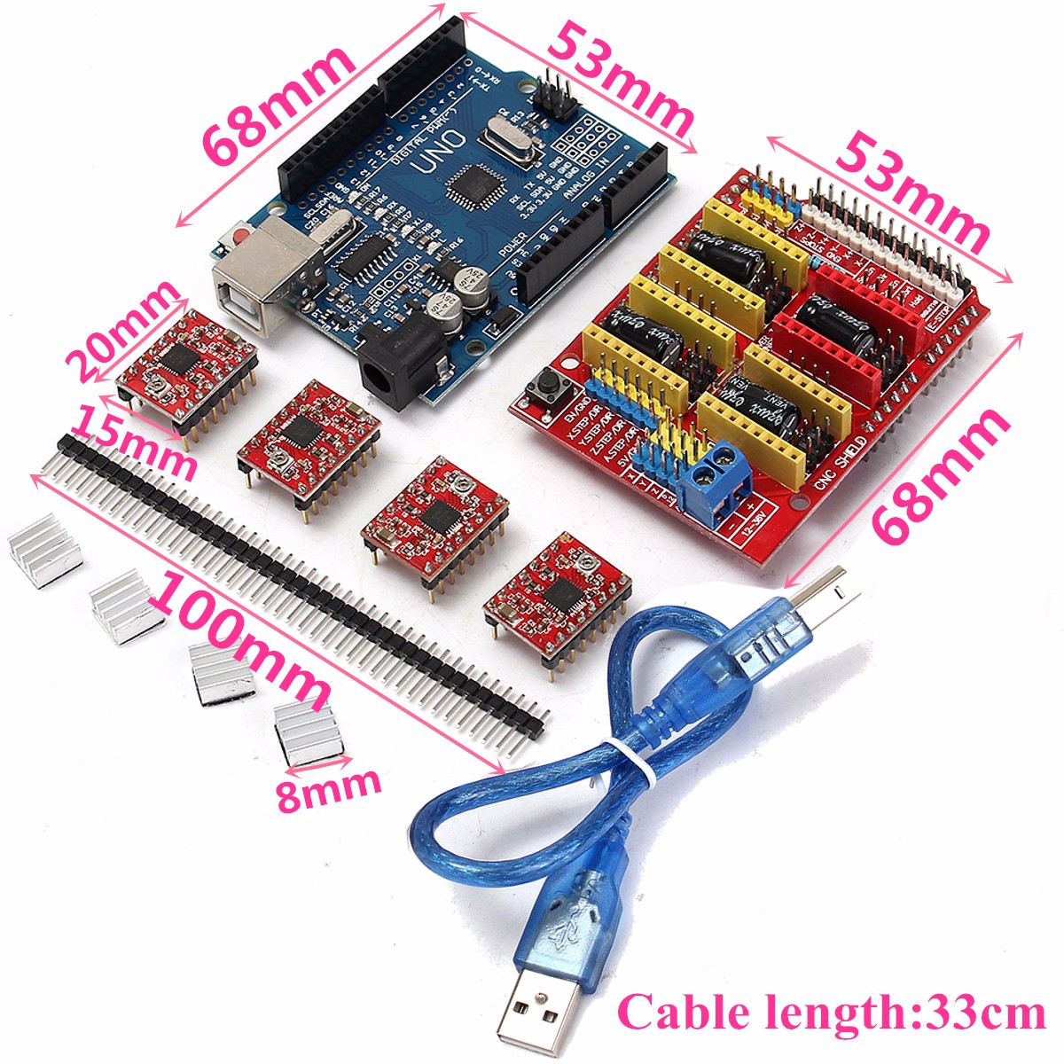 10X-Geekcreitreg-CNC-Shield--UNO-R3-Board--4x-A4988-Driver-Kit-With-Heat-Sink-For-Arduino-3D-Printer-1135104