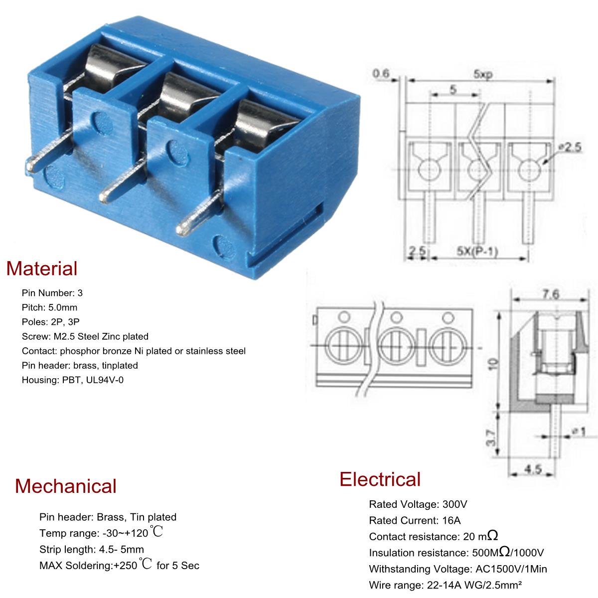 100pcs-5mm-KF-301-3-Pin-PCB-Mount-Block-Screw-Terminal-NF-Connector-1189490