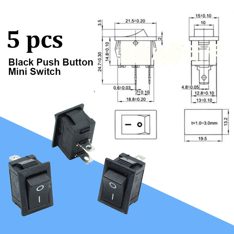 5pcs-Black-Push-Button-Mini-Switch-6A-10A-110V-250V-KCD1-101-2Pin-Snap-in-OnOff-Rocker-Switch-21MMx1-1096122