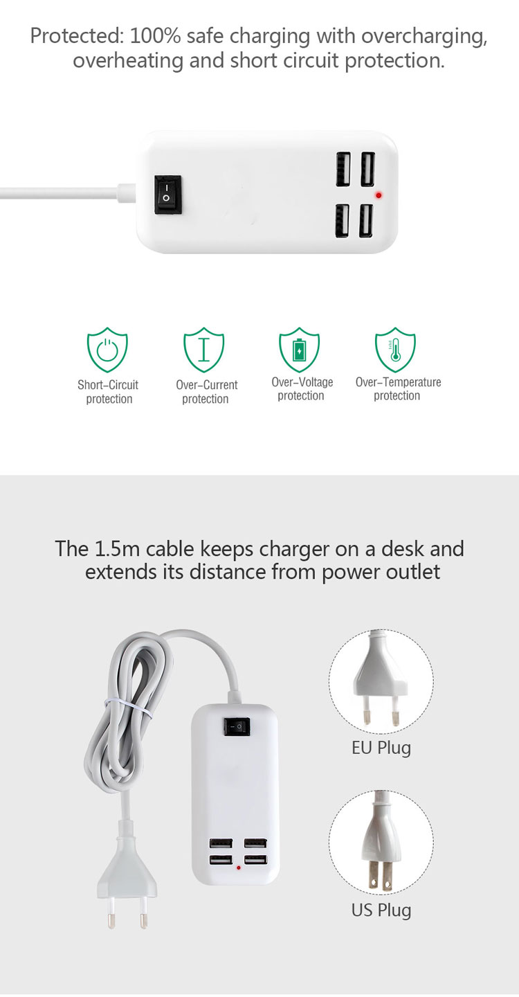 5V-3A-4-Ports-USB-Wall-Charger-AC-Power-Adapter-15M-Cable-ON--OFF-Switch-1208189