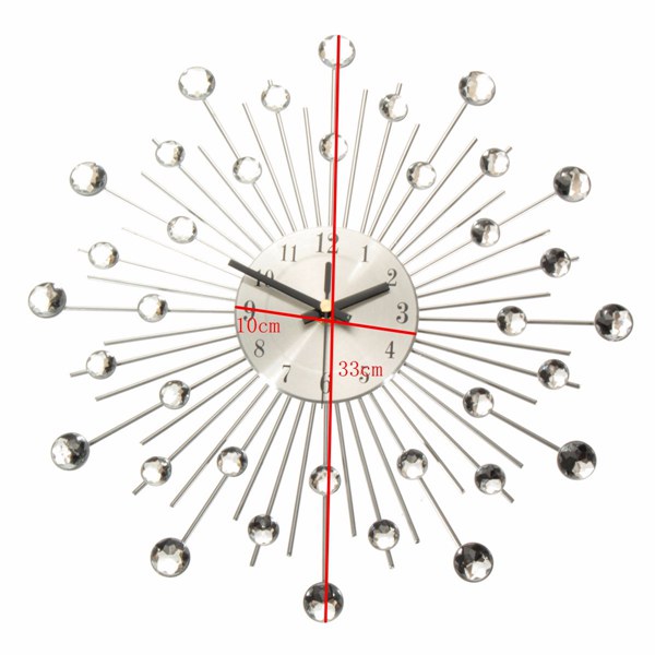 Diamante-Crystal-Effect-Jeweled-Sunburst-Silver-Wire-Wall-Clock-1039431