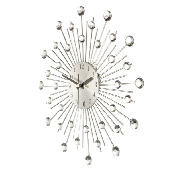 Diamante-Crystal-Effect-Jeweled-Sunburst-Silver-Wire-Wall-Clock-1039431