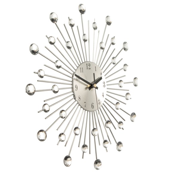 Diamante-Crystal-Effect-Jeweled-Sunburst-Silver-Wire-Wall-Clock-1039431