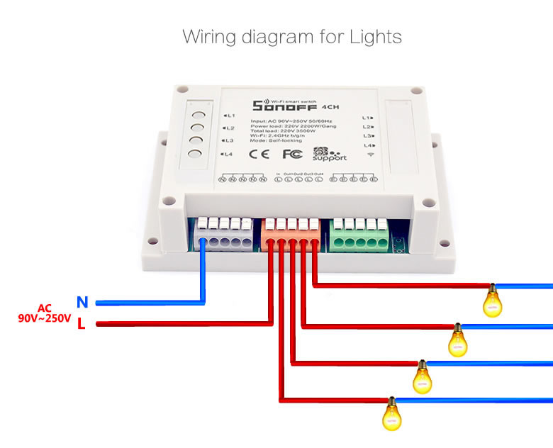 SONOFFreg-4CH-R2-4-Channel-10A-2200W-24Ghz-Smart-Home-WIFI-Wireless-Switch-APP-Remote-Control-AC-90V-1254823