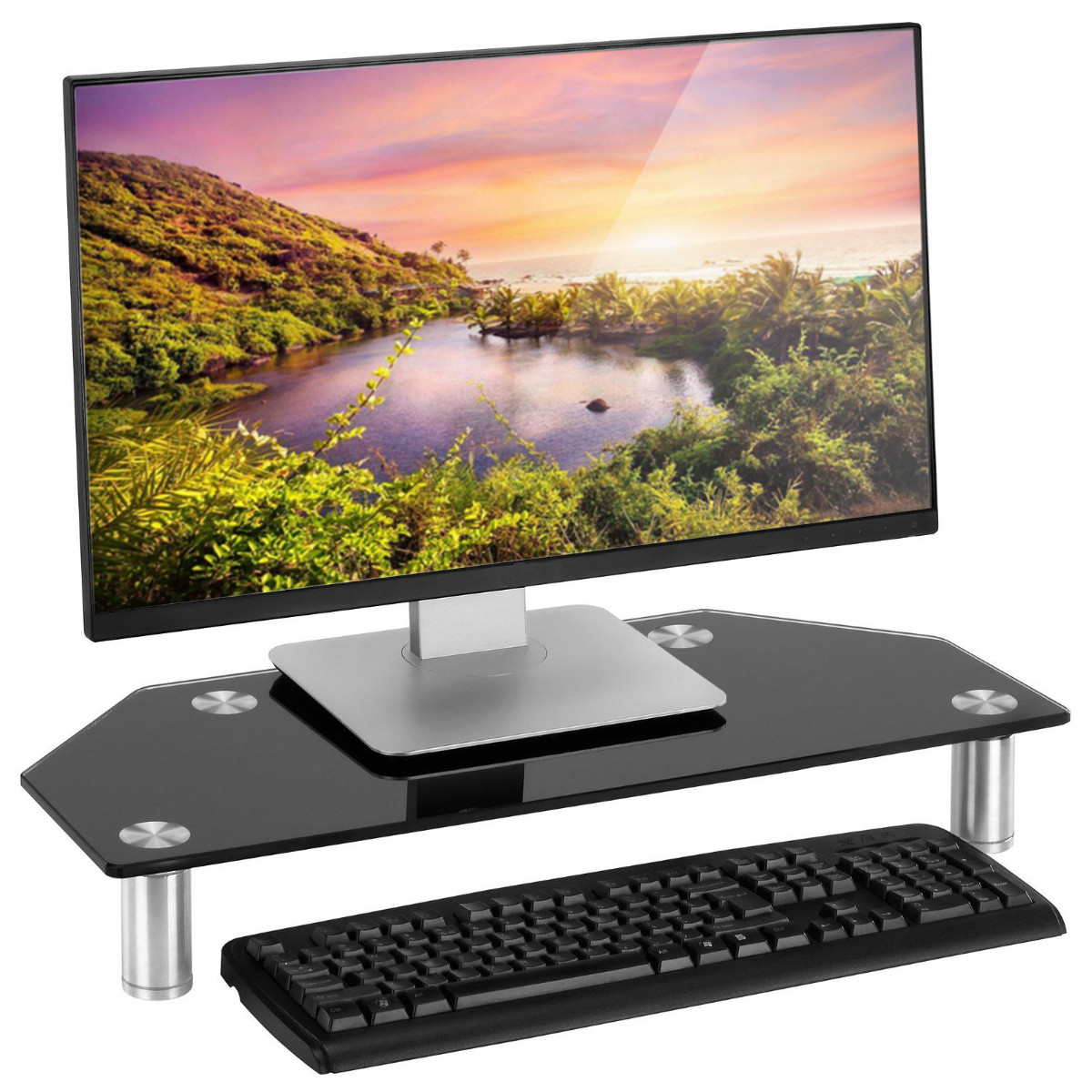 Black-Glass-Corner-Monitor-Mount-Computer-Small-TV-Screen-Display-Riser-Stand-1202180