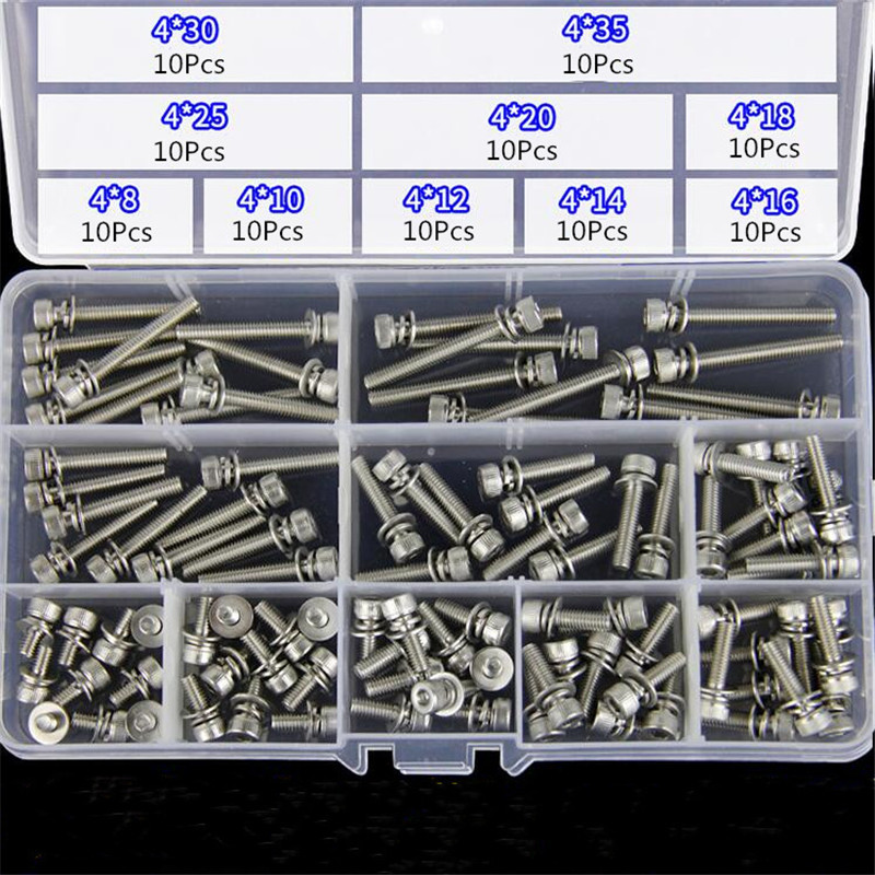 100Pcs-M4-Hex-Socket-Knurled-Cap-Head-Screw-304-Stainless-Steel-Bolt-Assortment-Set-1405656