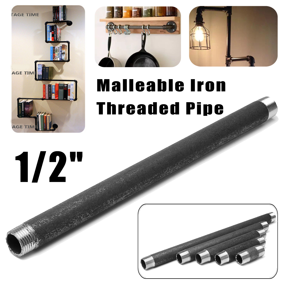 12quot-DN15-Malleable-Iron-Threaded-Pipe-For-DIY-Flange-Fittings-Furniture-Bracket-51015202530cm-1320411